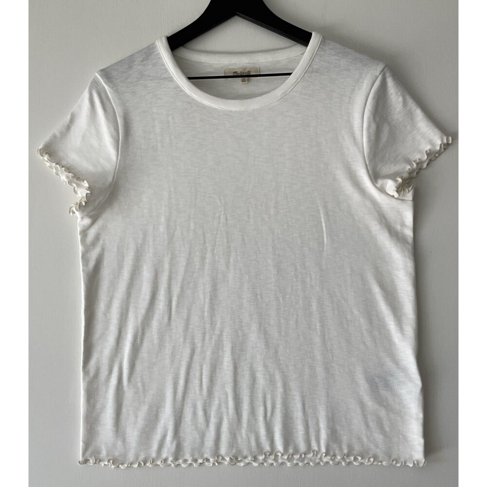 Madewell XL Bright Ivory Baby Tee Ruffled Hem and Sleeves 90s Y2K